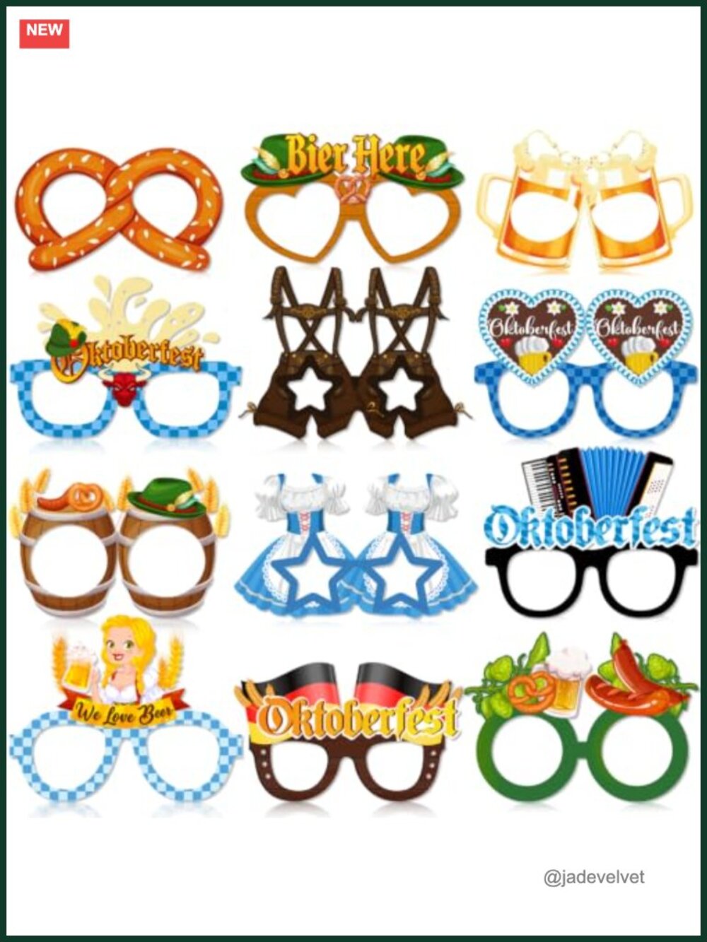 Oktoberfest Photo Booth Props Set of 12 Paper Glasses German Party Supplies